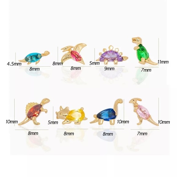 Dainty Dinosaur Series: Pink Marquise Crystal Duck-Billed Dinosaur Stud Earrings - Picture 7 of 9